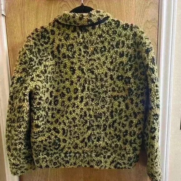Madewell Full Zip Leopard Animal Print Sherpa Jacket XS 2 Front Pockets Soft - Picture 2 of 11